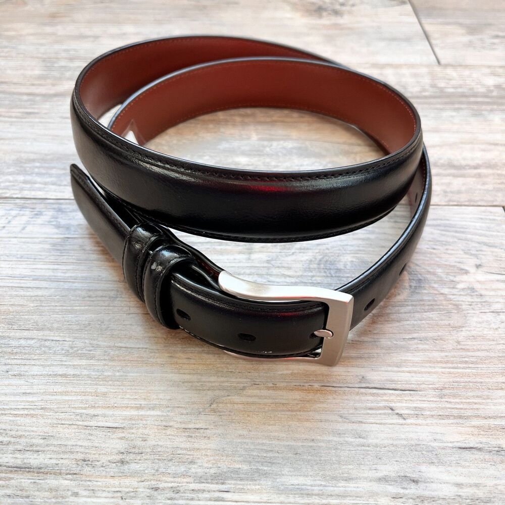 Perry Ellis Portfolio Men's Belt NWT Black Genuine Leather Size 38 $42 Silver